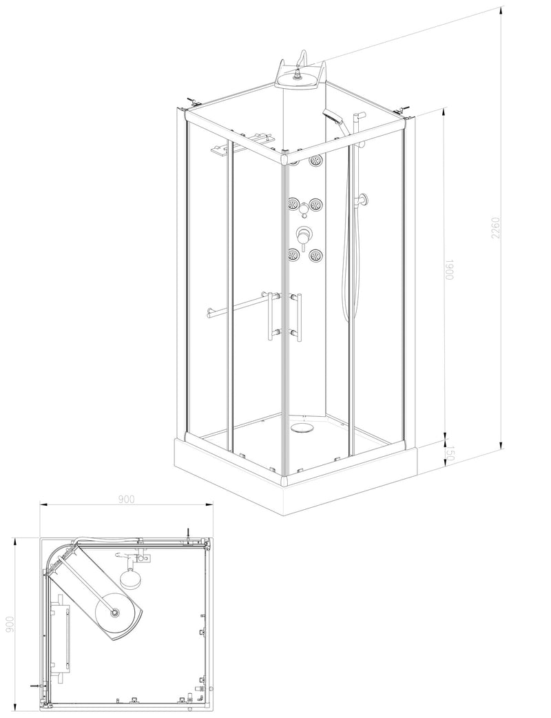 Rainbow douchecabine 90x90x218 alu 5mm glas