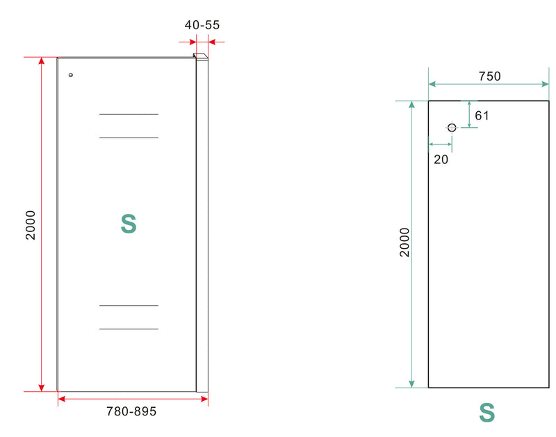 Side zijwand voor nis schuifdeur 800 x 2000 x 8 mm nano helder glas/mat zwart