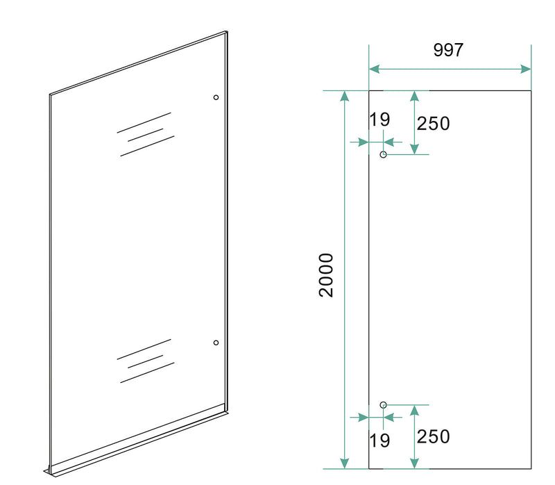Less inloopdouche rechts 1000 x 2000 x 8 mm nano spiegelrook- naar helder glas/geborsteld staal