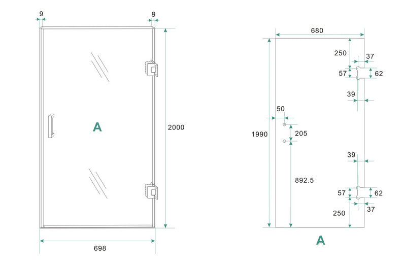 Less nisdeur rechts 700 x 2000 x 8 mm nano spiegelrook- naar helder glas/gunmetal