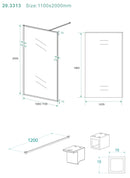 Square inloopdouche 1100 x 2000 x 10 mm nano helder glas/mat zwart