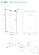 Square inloopdouche 1200 x 2000 x 10 mm nano helder glas/mat zwart