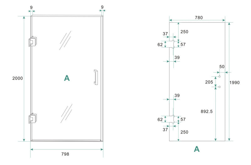 Less nisdeur 800 x 2000 x 8 mm nano helder glas/geborsteld brons koper