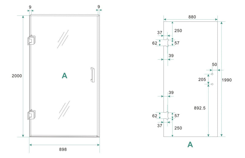 Less niche door 900 x 2000 x 8 mm nano clear glass/gunmetal