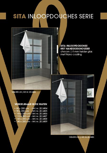 Sita inloopdouche met handdoekhouder 80x200 cm chroom/8 mm helder glas met Nano coating