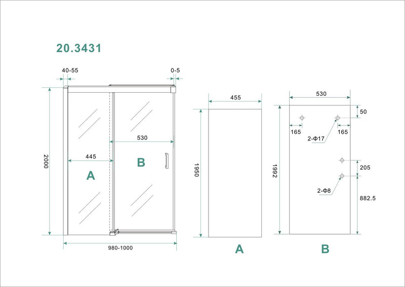 Porte niche Puerta avec 1 porte coulissante 1000 x 2000 x 8 mm verre nano clair/chrome