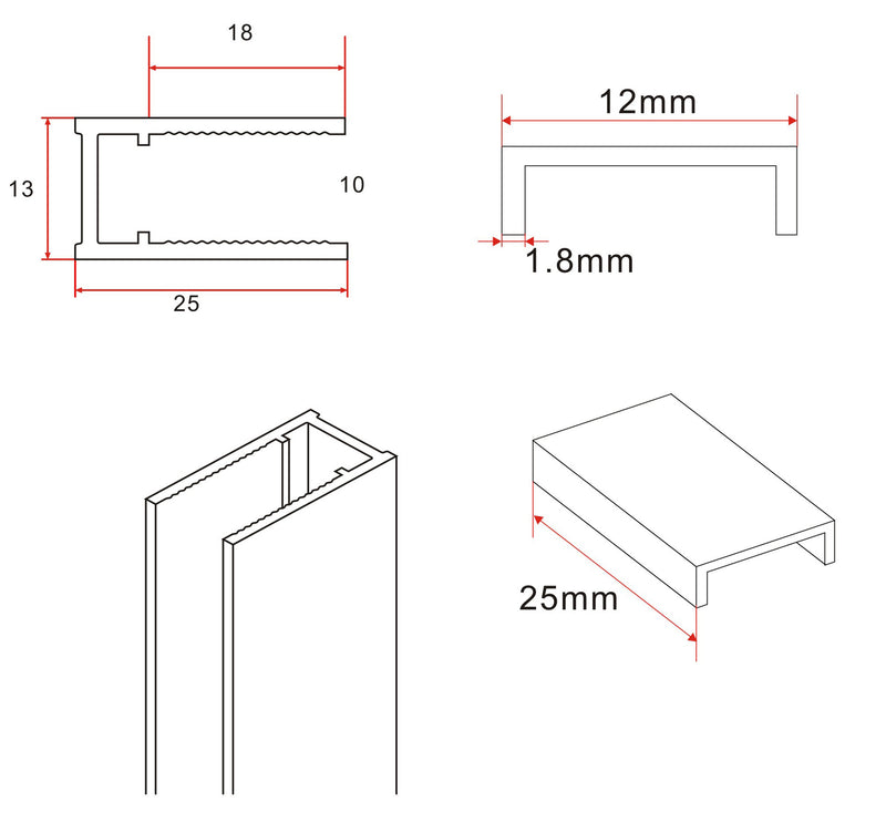 Slim profile set with stabilizing bar 120 cm chrome