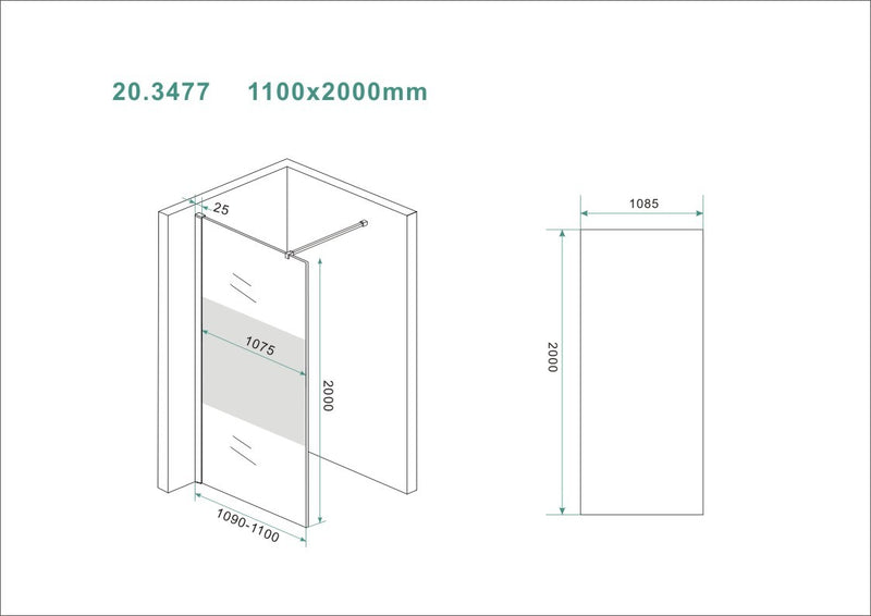 Slim glass plate 1100 x 2000 x 8 mm nano clear glass with frosted glass center band