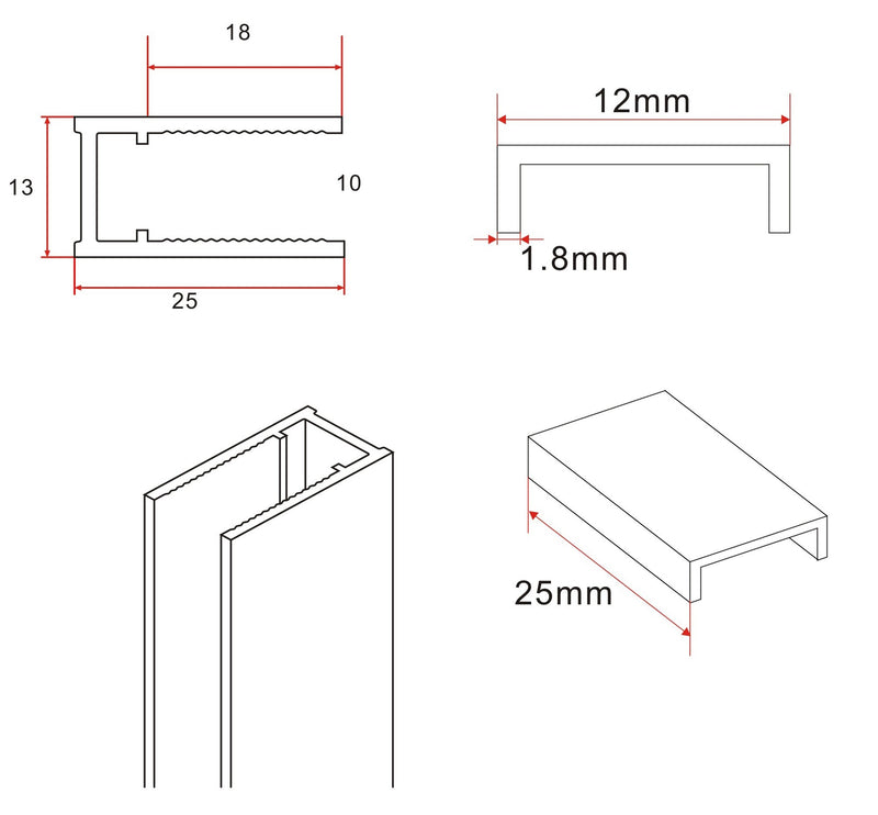 Slim profielset met stabilisatiestang 120 cm mat wit