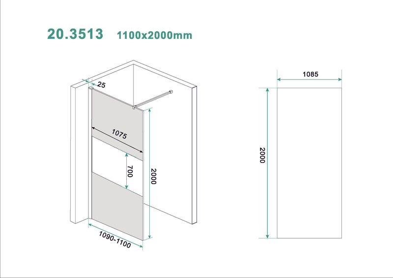 Slim glass plate 1100 x 2000 x 8 mm nano smoked glass with frosted glass center band