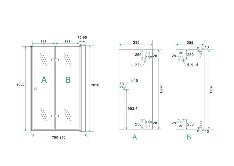 Maki niche door folding right 800 x 2000 x 8 mm nano clear glass/chrome