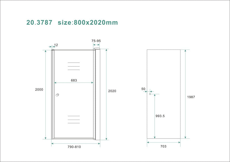 Between niche door 800 x 2000 x 8 mm nano smoked glass/chrome