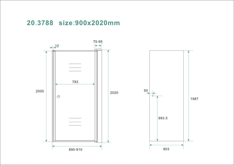 Entre porte de niche 900 x 2000 x 8 mm verre nano fumé/chrome