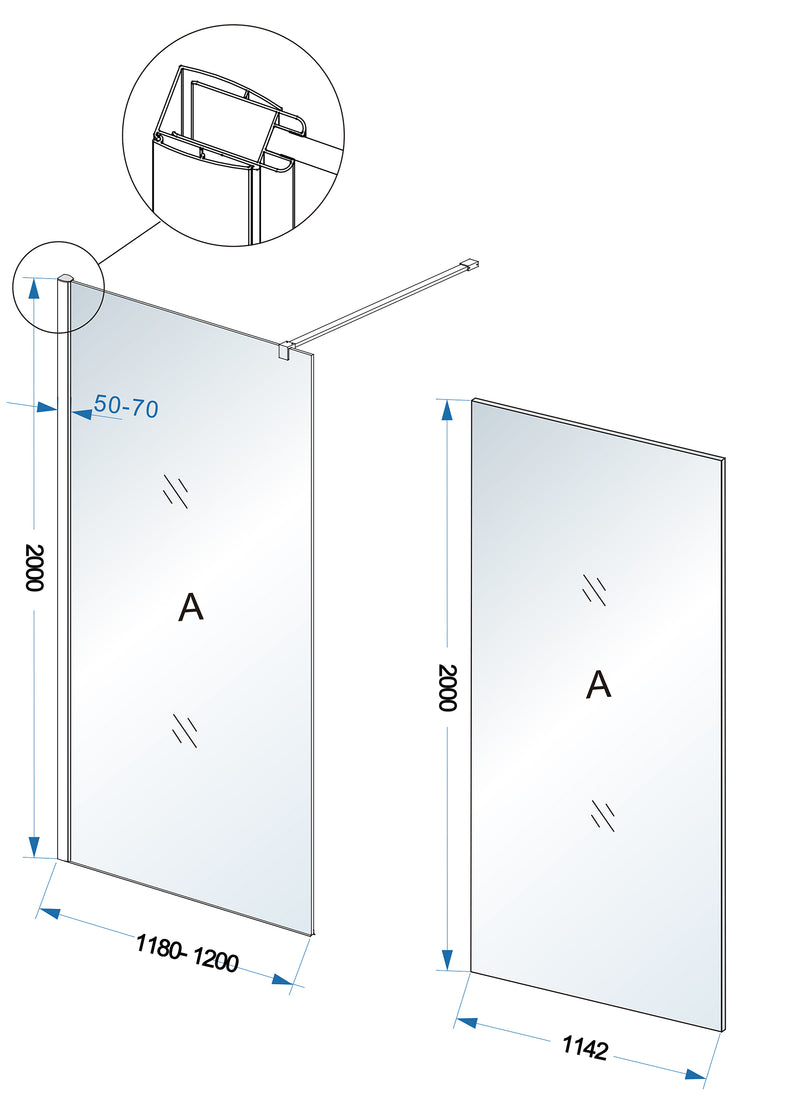 Comfort inloopdouche 1200 x 2000 x 10 mm nano helder glas/chroom