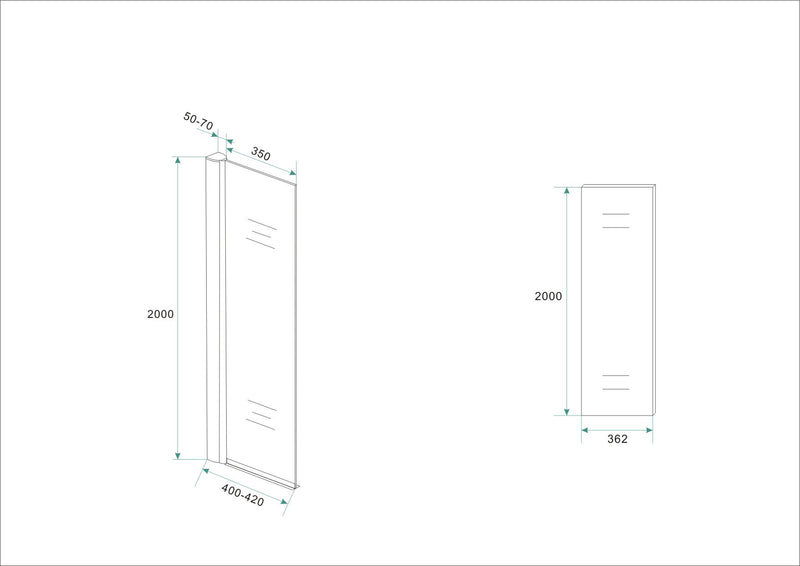 Comfort side wall with wall profile 400 x 2000 x 10 mm nano clear glass/chrome