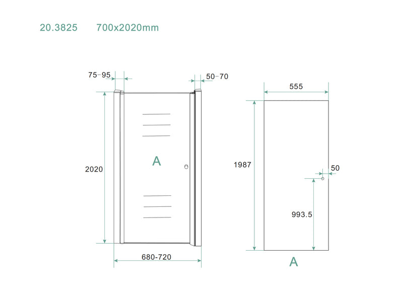 Between nisdeur 700 x 2000 x 8 mm nano helder glas/chroom