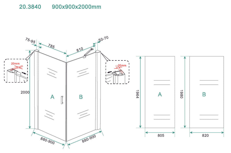 Salone cabin with 1 revolving door 900 x 900 x 2000 x 8 mm nano clear glass/chrome