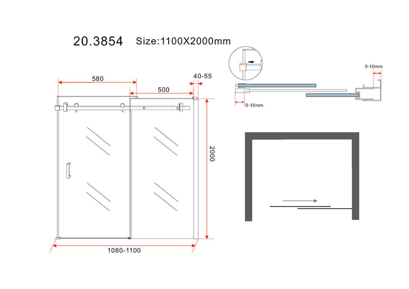 Slide nis schuifdeur 1100 x 2000 x 8 mm nano helder glas/chroom