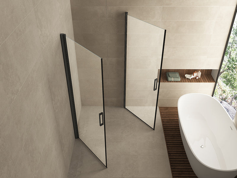 Salone cabine met 2 draaideuren 900 x 900 x 2000 x 8 mm nano helder glas/mat zwart