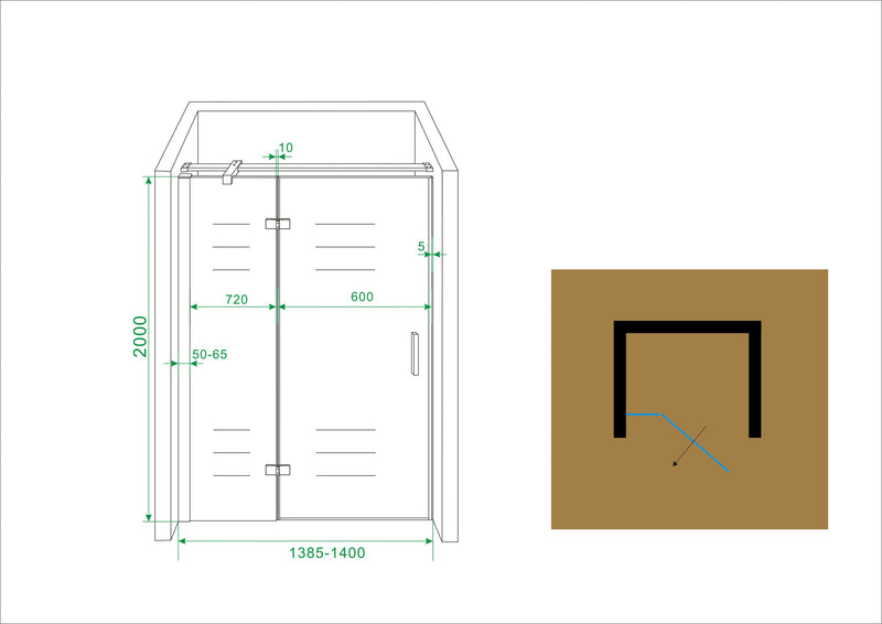 Vaz niche door with fixed part 1400 x 2000 x 8 mm nano clear glass/chrome