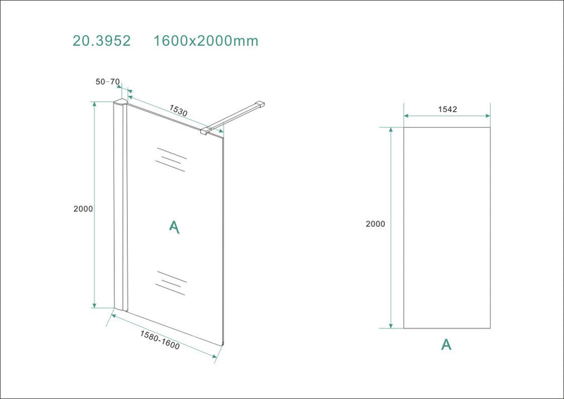 Comfort walk-in shower 1600 x 2000 x 8 mm nano clear glass/chrome