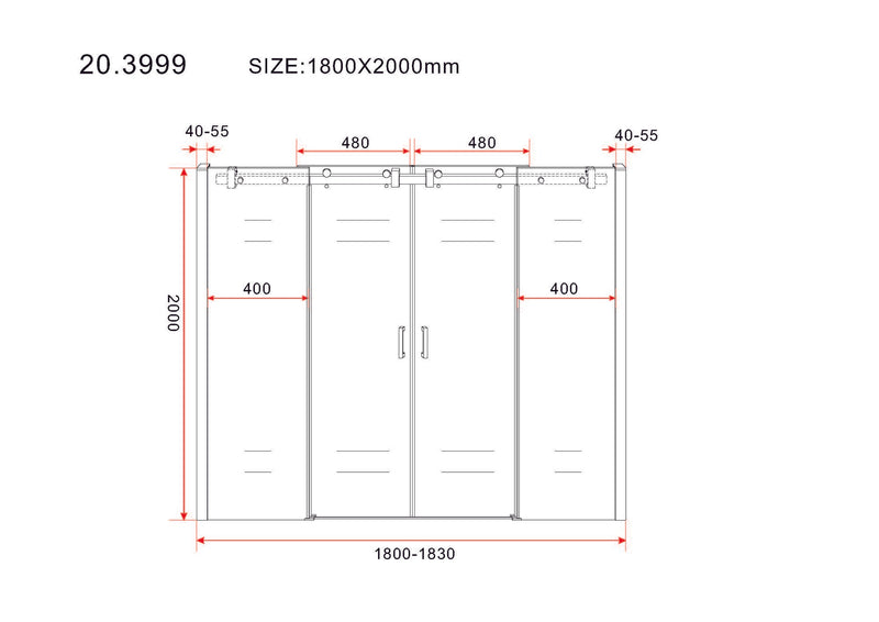 Slide niche sliding door double 1800 x 2000 x 8 mm nano clear glass/chrome
