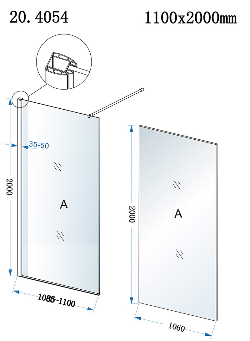 Eco inloopdouche 1100 x 2000 x 8 mm nano helder glas/chroom