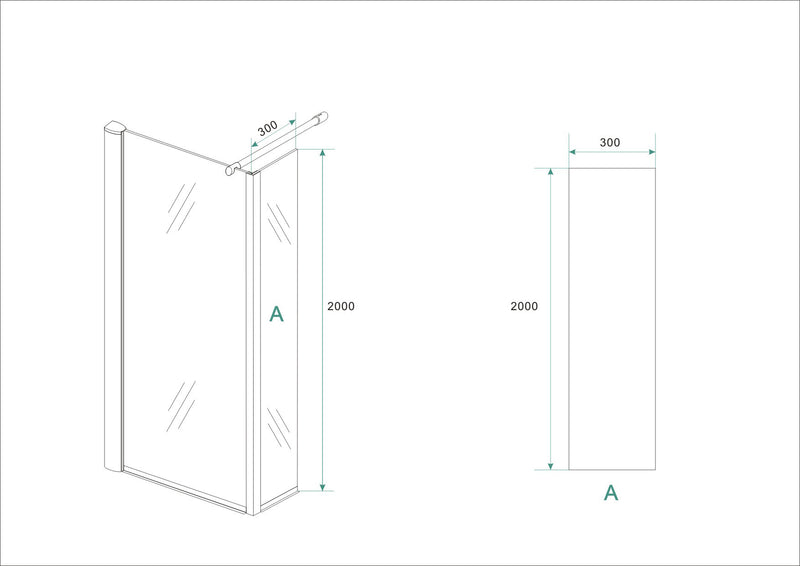 Eco side wall with corner profile 300 x 2000 x 8 mm nano clear glass/chrome