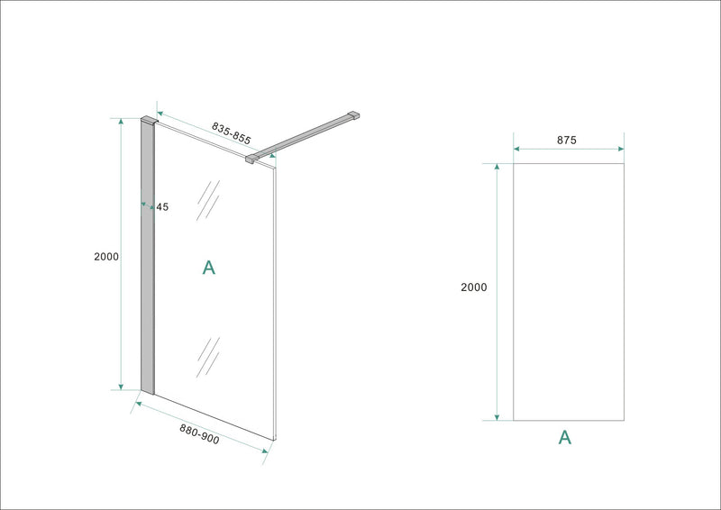 Graffic inloopdouche 900 x 2000 x 10 mm nano safety glass folie helder glas/mat zwart
