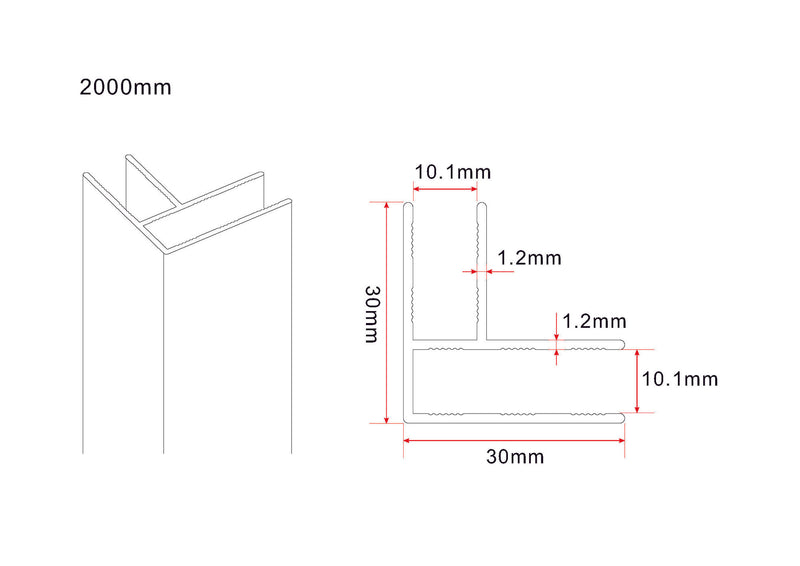Slim hoekprofiel 2000 x 10 mm mat zwart