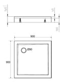 Receveur de douche carré 90 x 90 x 4 cm acrylique blanc brillant