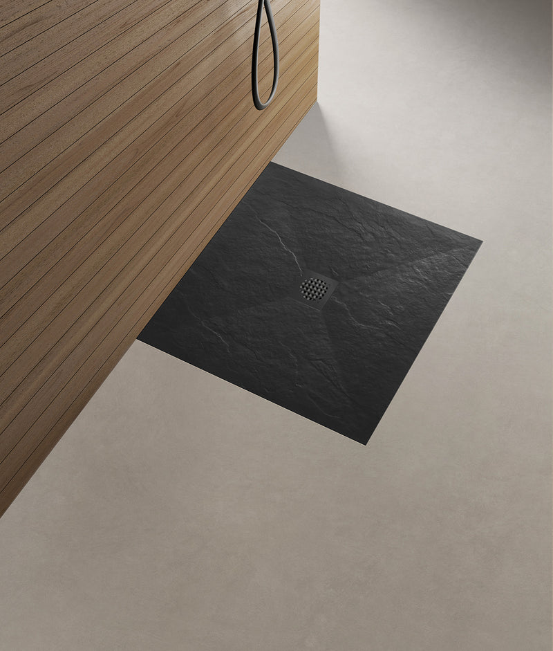 Stonea douchebak antislip composiet 900x900x30 mm inkortbaar mat zwart