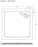 luxury shower tray SMC square 900x900x40 white