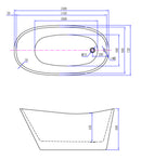 Baignoire autoportante trapèze 150 x 72 cm acrylique blanc brillant avec lavage blanc brillant