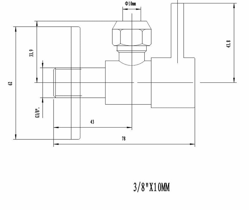 Minimum angle valve 3/8" x 3/8" or compression 10 mm brushed steel
