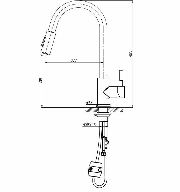 Benton kitchen faucet with cold start and pull-out hand shower brushed stainless steel