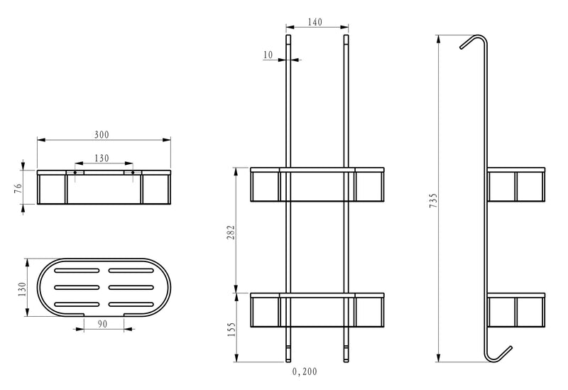 Style shower rack hanging matt black