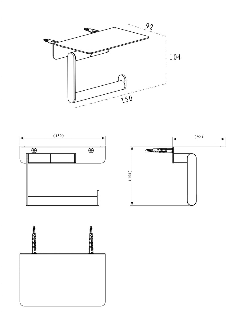Alonzo toilet roll holder with shelf, brushed stainless steel