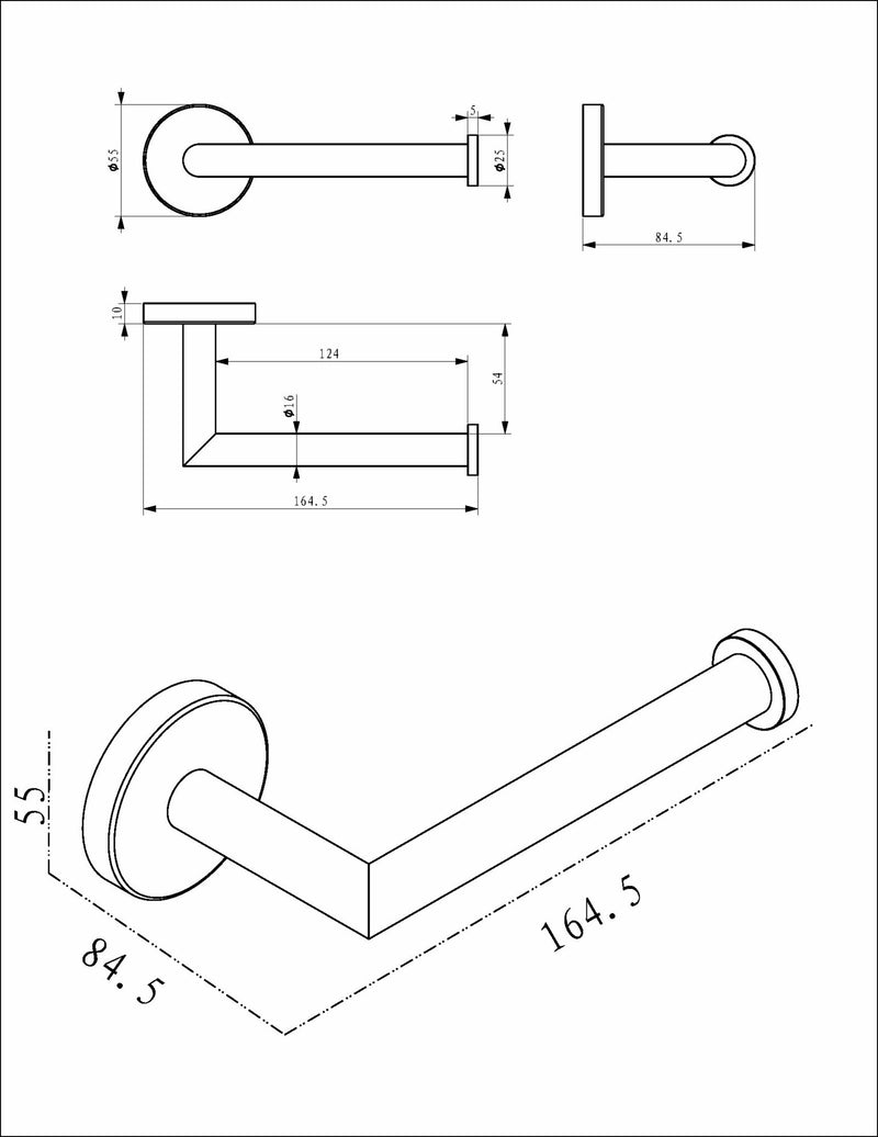 Alonzo toilet roll holder with fixed arm gunmetal
