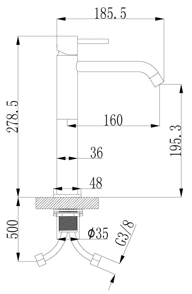 Style XL wastafelkraan hoog geborsteld koper PVD