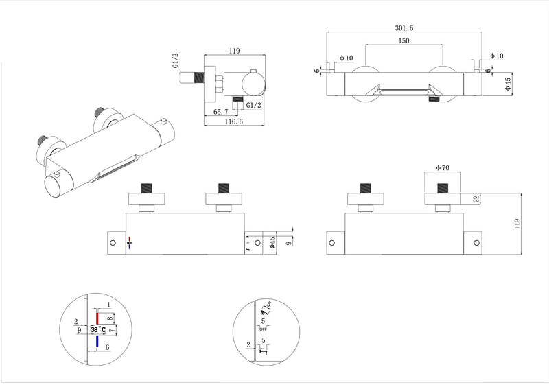 Style thermostatic bath mixer waterfall cooltouch chrome