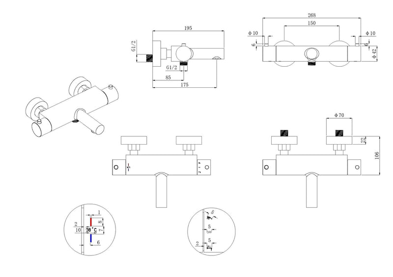 Style thermostatische badmengkraan cooltouch chroom
