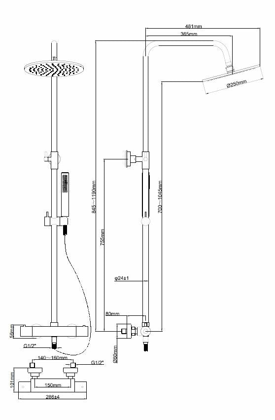 Caral thermostatic rain shower set surface-mounted brushed steel
