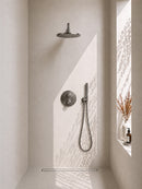 Caral inbouwthermostaat 2 weg rond compleet met hoofddouche 30 cm en staafhanddouche gunmetal