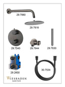 Caral inbouwthermostaat 2 weg rond compleet met hoofddouche 30 cm en staafhanddouche gunmetal