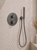 Caral inbouwthermostaat 2 weg rond compleet met hoofddouche 25 cm en staafhanddouche gunmetal
