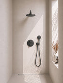 Caral inbouwthermostaat 2 weg rond compleet met hoofddouche 30 cm en 3 standen handdouche handdouche mat zwart