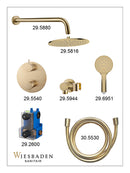 Caral inbouwthermostaat 2 weg rond compleet met hoofddouche 30 cm en 3 standen handdouche handdouche geborsteld messing