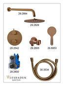 Caral inbouwthermostaat 2 weg rond compleet met hoofddouche 30 cm en 3 standen handdouche handdouche geborsteld brons koper
