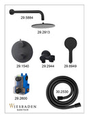Caral inbouwthermostaat 2 weg rond compleet met hoofddouche 25 cm en 3 standen handdouche handdouche mat zwart